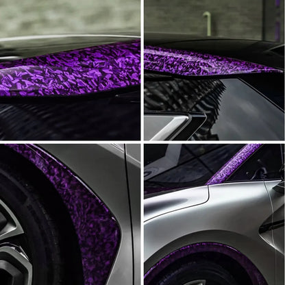 145x200cm Forged Carbon Fiber Purple Car Vinyl Wrap Waterproof Self-Adhesive Film for Hood Roof PPF Vinyl Car Body Covering Film