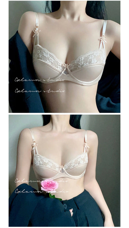 Thin Lace French Bra Set Women Minimizer Push Up Anti-Sagging Back Smoothing Side Support Comfort Sexy Daily Lingerie S-XL 32-38