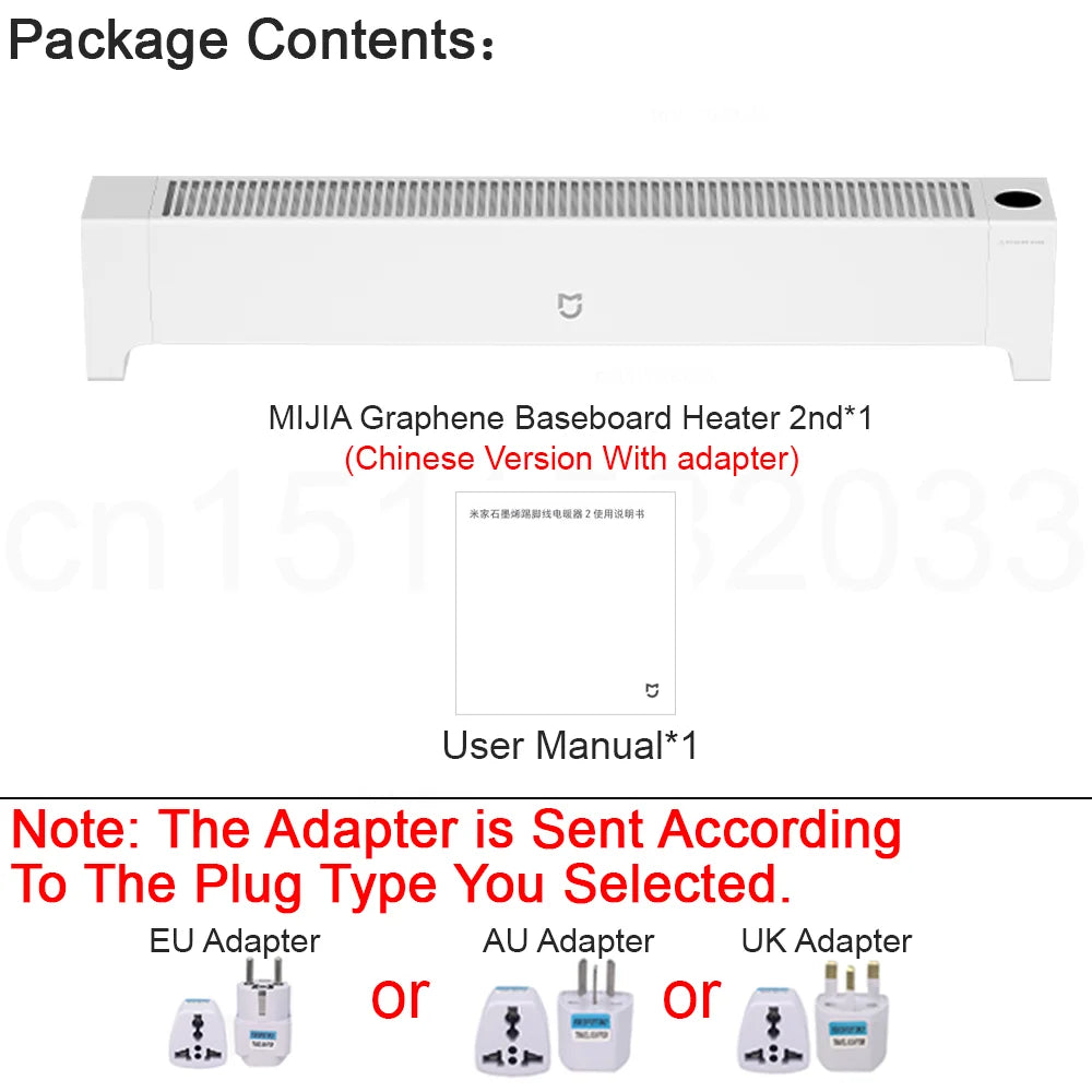 MIJIA Graphene Baseboard Heaters 2nd,Constant Temperature,5S Rapid Heating,2200W Timer Setting,CN Version With Adapter