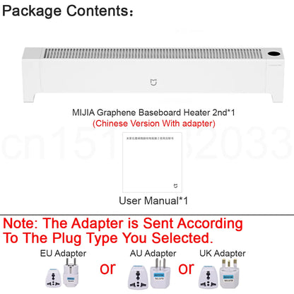 MIJIA Graphene Baseboard Heaters 2nd,Constant Temperature,5S Rapid Heating,2200W Timer Setting,CN Version With Adapter