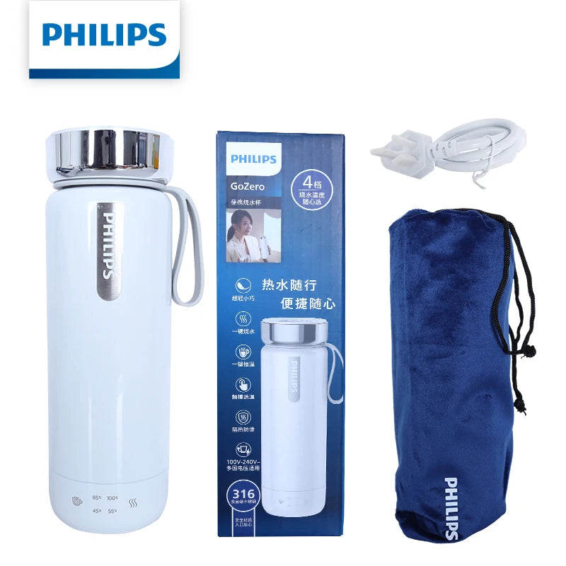 Philips 2-in-1 Electric Kettle & Vacuum Insulated Cup 350mL 4 Temp Settings SUS316 Stainless Steel Portable Travel Water Boiler