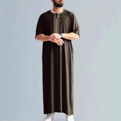 2026 New Embroidered Men's Apparel With Side Pockets Retro 2026 Muslim Long Dress Robe Abaya Ramadan Dubai Luxury Islam Elegant