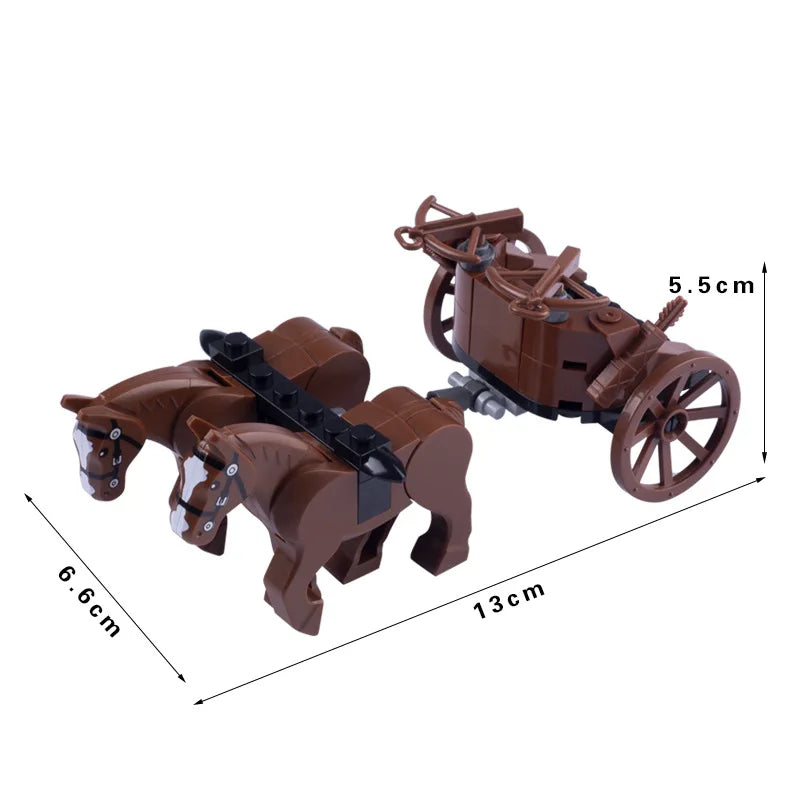 MOC Medieval Military Carriage Carriage Chariot Knight Transport Carriage Weapons Figures Vegetable Wood Bricks Children's Toys