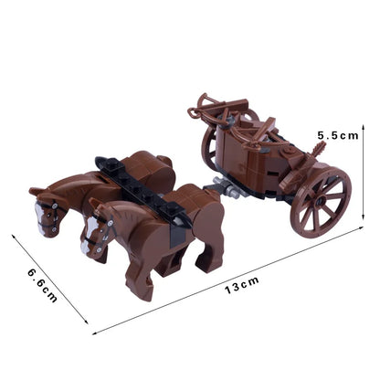 MOC Medieval Military Carriage Carriage Chariot Knight Transport Carriage Weapons Figures Vegetable Wood Bricks Children's Toys