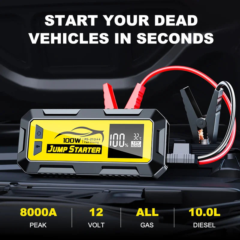 8000A 100W 24000mAh Car Emergency Jump Starter Power Bank Super Capacitor With Fast Charging Booster Car Battery And DC Output