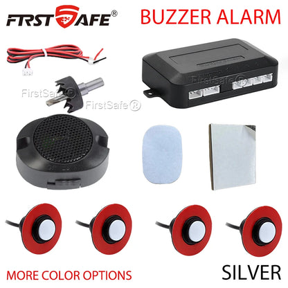 12V 16.5mm Flat Probe Parking Sensor Kit 4 Sensors Buzzer Detector Reversing Radar Universal Auto Auxiliary Safety Accessories