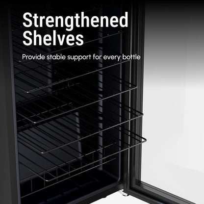 34 Bottle Single Zone Compressor Wine Cooler, Freestanding Wine Refrigerator Digital Touch Control 37-65°F Blue Interior Light Wine Storage Cabinet for Home Bar