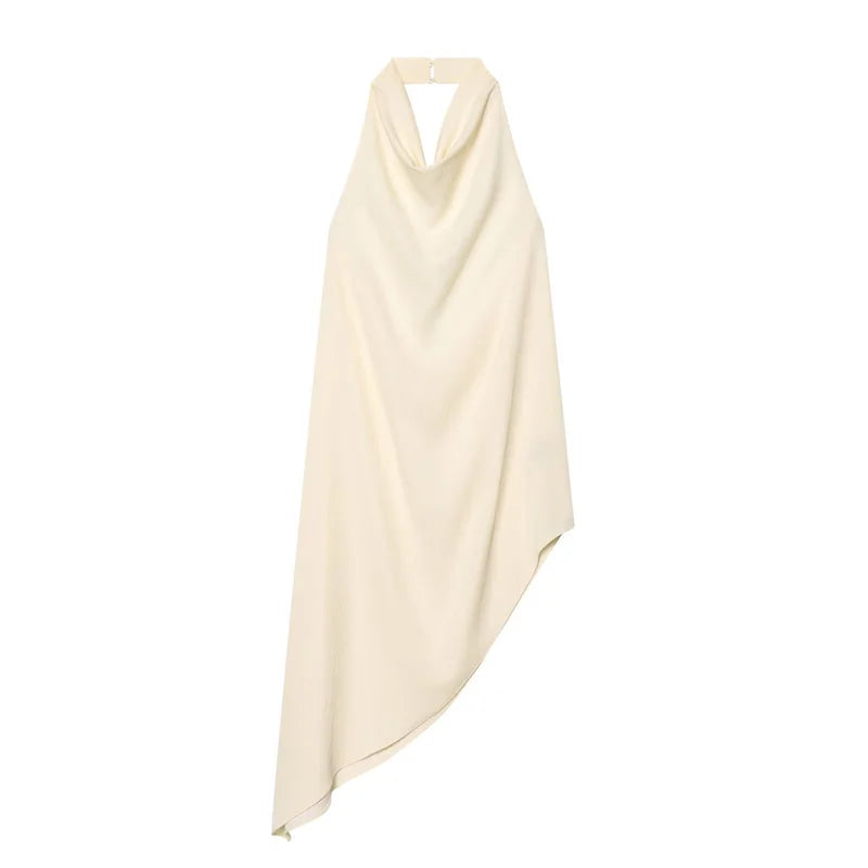Women's Top 2026 Spring New Style Ivory Halter Neck Asymmetrical Hem Simple Sexy Backless Top Elegant and Stylish Personality