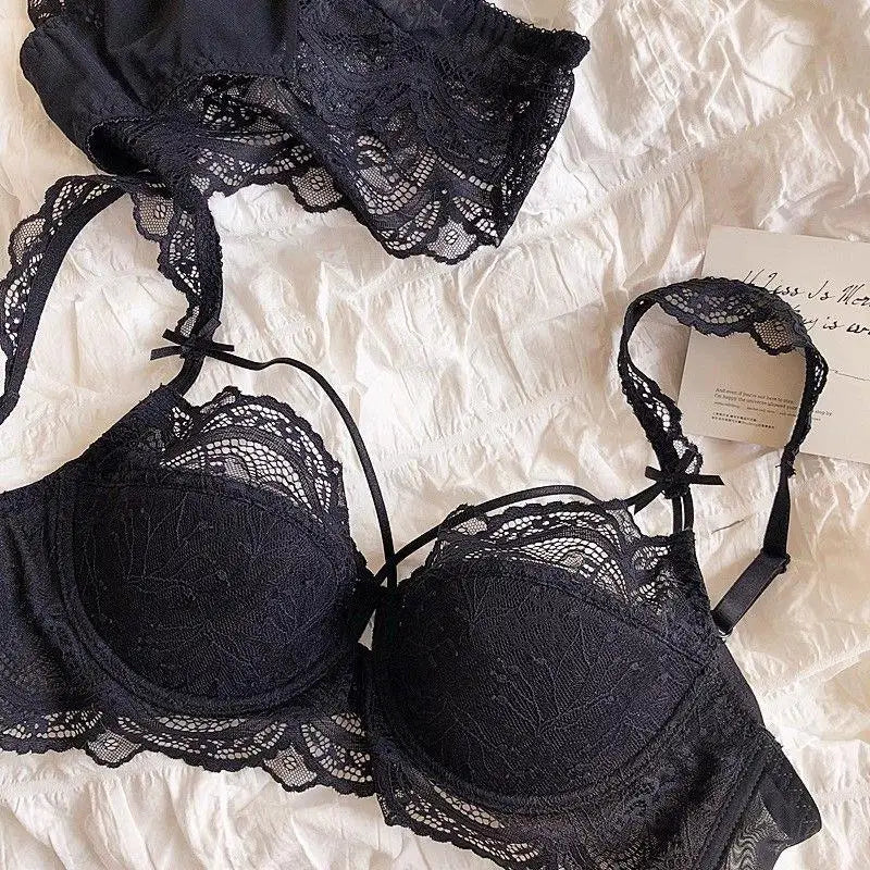 MOYISU Adjustable Lace Bralette for Small Chest Bra Set Removable Straps & Thin Padding Soft Wire Comfort Muslim Girls Underwear