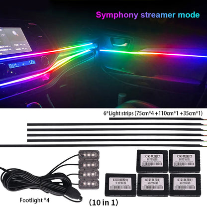 18 in 1 New LED Hidden Car Ambient Light Interior LED Black Hidden Acrylic Atmosphere Strip RGB 64/Full Colors Streamer Symphony