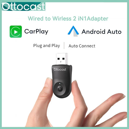 OTTOCAST NEW Mini Wireless CarPlay Android Auto Wireless Adapter Plug And Play WiFi Fast Connect Dongle For Toyota Audi Benz