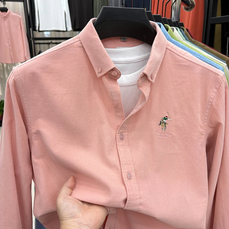 Spring and Autumn New 100% Cotton Long Sleeve Shirt for Men's Business, Leisure, Skin Friendly, Comfortable Collar Shirt Coat
