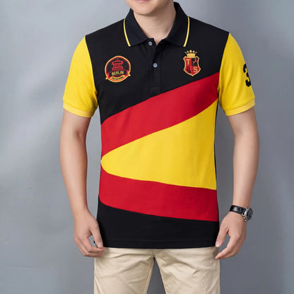 Hot Sale Men's Pure Cotton Embroidered Polo Shirt Plus Size Contrast Color Split Breathable Business Casual Tops Factory Dire