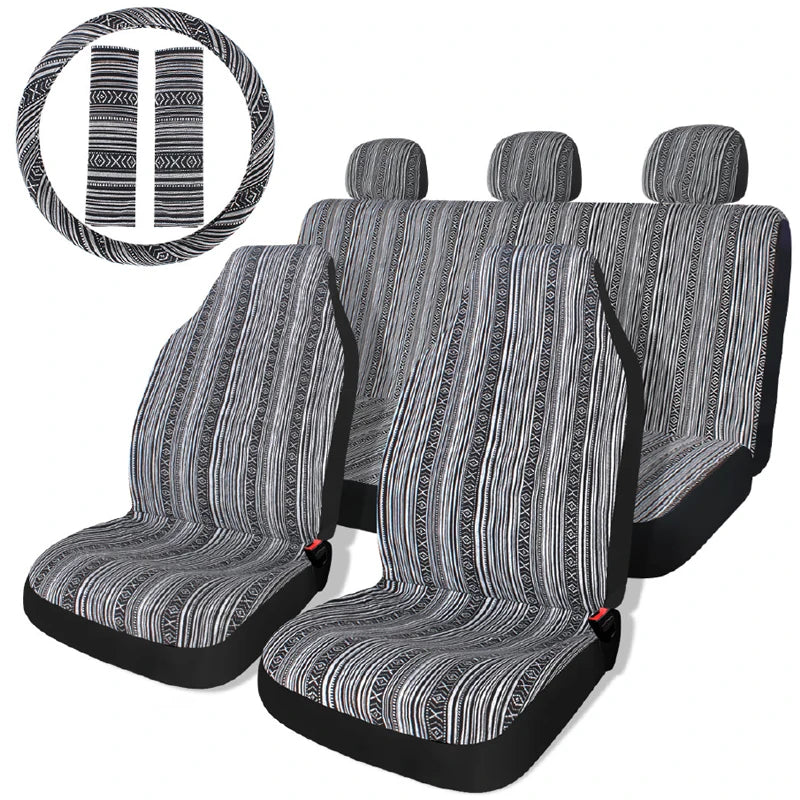 AUTOKING Striped Car Seat Covers Full Set with Seat Belt Pads Steering Wheel Cover Universal Washable Seat Covers for Cars