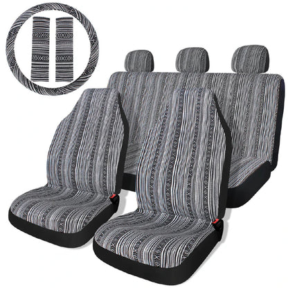 AUTOKING Striped Car Seat Covers Full Set with Seat Belt Pads Steering Wheel Cover Universal Washable Seat Covers for Cars