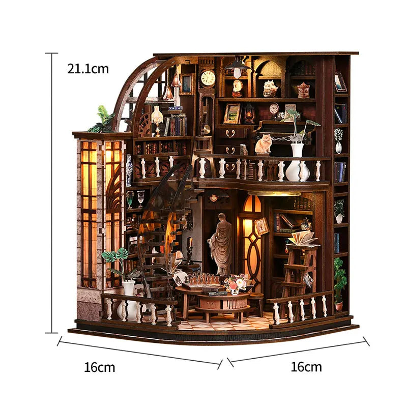 DIY Wooden Puzzles Bookstore Casa Miniatures Bookend Assembled Houses Toys For Friends Birthday Gifts Home Decoration