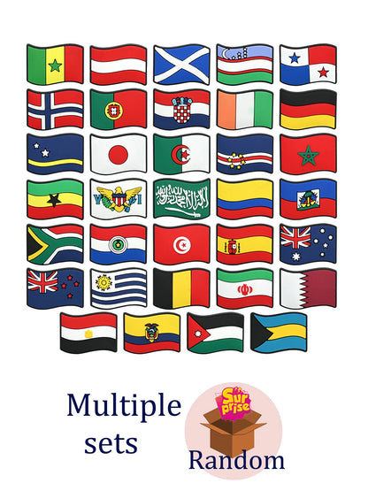 3-34Pcs National Flag Shoe Charms PVC Clog Pins Decorations for Wristbands Sandals DIY Accessories