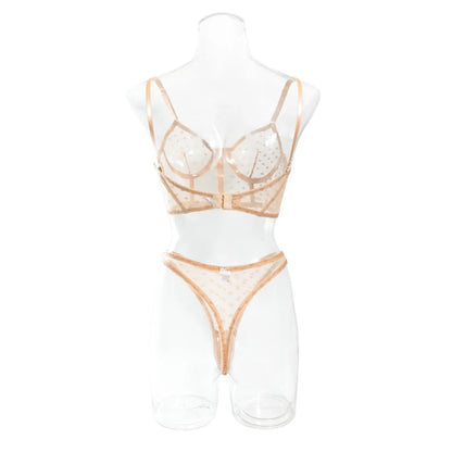 Ellolace Polka Dot Sensual Lingerie Transparent Lace Set Women 2 Piece Seamless Bilizna Set See Through Sexy Black Intimate