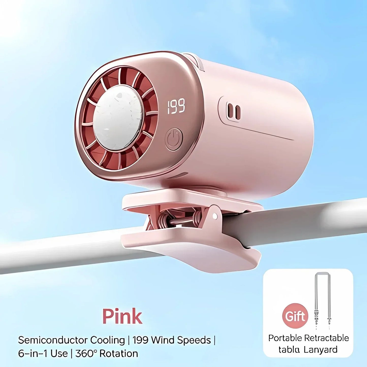 Car Clip On Fan Mini Portable Fan Outdoor Clip Umbrella Fan Waist Clip Electric Fan USB Rechargeable Desktop Cooling Fan Camping