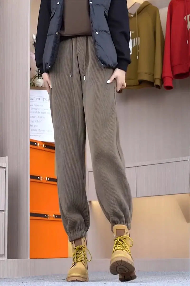Winter Thickened and Padded Corduroy Pants Women 2023 New Women's Loose Bunched Feet Harlan Pants Women