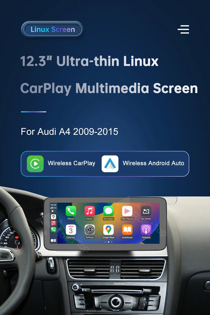 8.9 Inch 12.3"" Multimedia Display Touch Screen For Audi A4 S4 2009-2015 Airplay Miracast Function Wireless Carplay Android Auto
