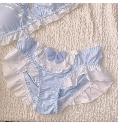 MOYISU Kawaii Lolita Bra Set, Bunny Ear Cutout No Wire Bralette Soft Sweetheart Lingerie Small Bust Pure Sexy Japanese Ya Ma Die