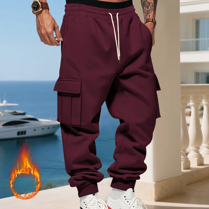 Cross-border autumn and winter heavy-duty velvet men's casual pants American loose sports multi-pocket tooling sweatpants men