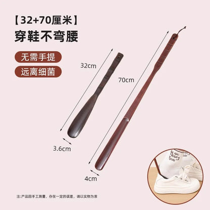 Long Handle Wooden Shoe Horn Natural Wood No Bend Waist Shoe Scraper Household Essential for Pregnant Women Shoe Insertion Tool