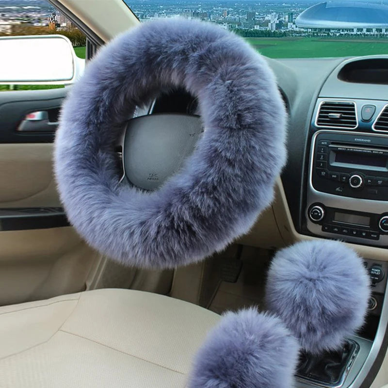 New Car Fluffy Plush Steering Wheel Cover Fashion Winter Warm Fleece Non-slip Handle Gloves Ladies Car Decoration Accessories