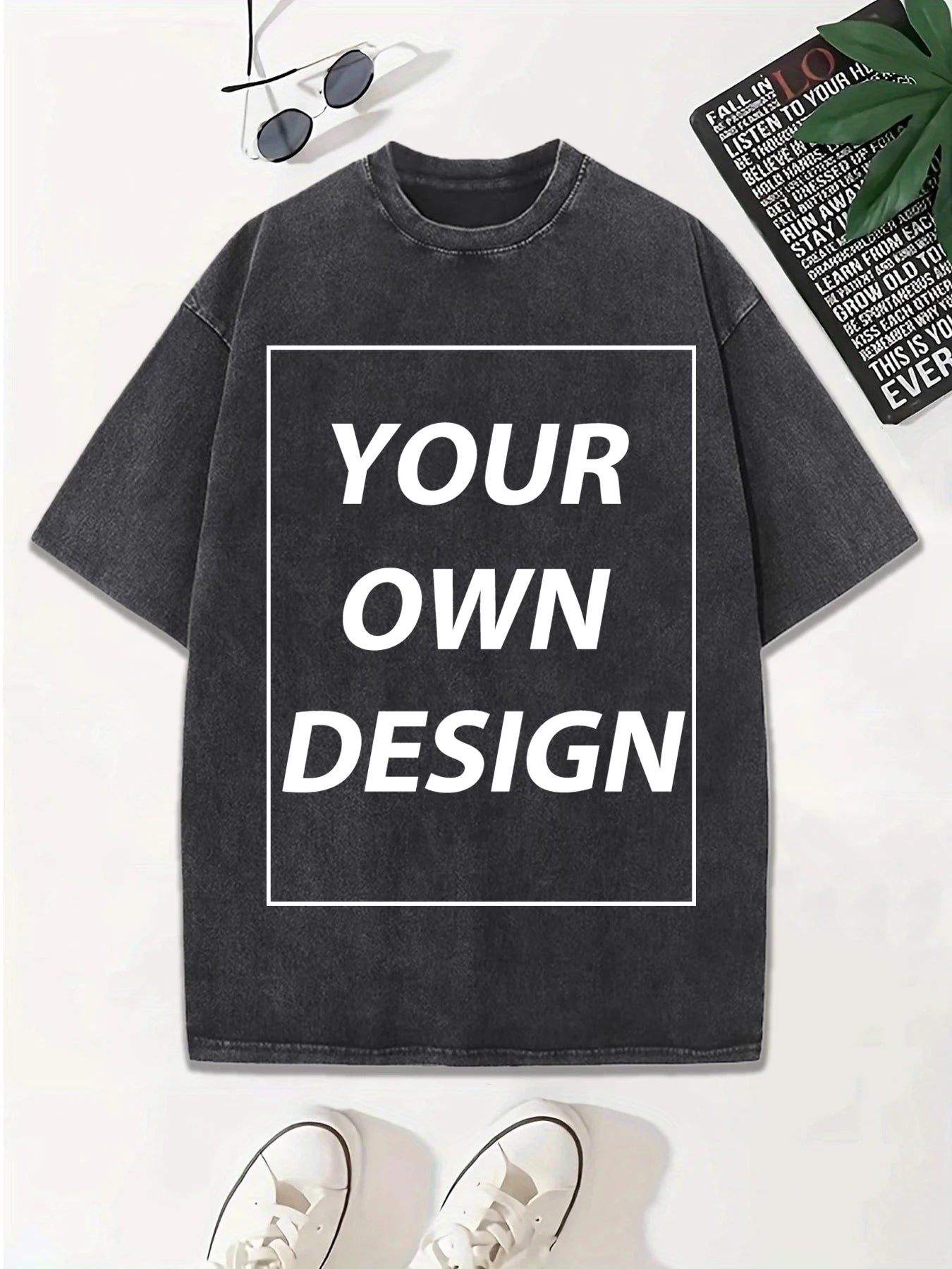 Personalized Custom Your Photo T Shirt Mens Summer Cotton Washed T-Shirt Breathable Fashion Short Sleeve Street Casual Retro Top