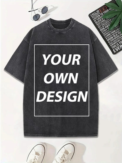 Personalized Custom Your Photo T Shirt Mens Summer Cotton Washed T-Shirt Breathable Fashion Short Sleeve Street Casual Retro Top
