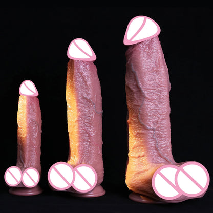 3 Sizes Realistic Soft Brown Dildo Huge Thick Fake Penis Double Silicone Cock Woman Man Masturbation Suction Cup Anal Sex Toys