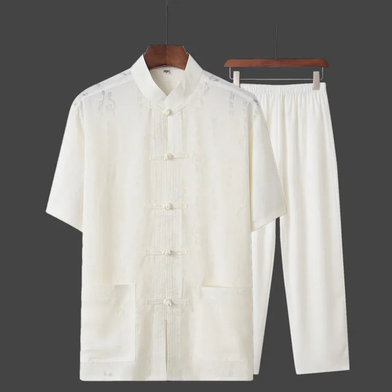 Spring Summer Large Size Linen Cotton Men's Tang Suit Ethnic Style Hanfu Set Home Wear Comfortable Loose Fit Traditional Chin...