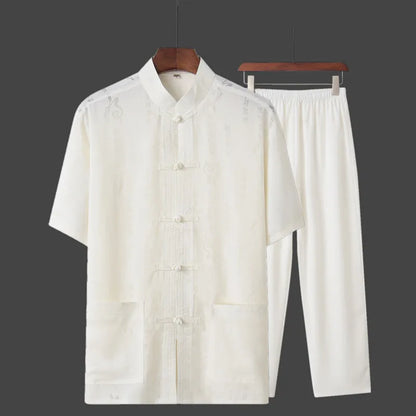 Spring Summer Large Size Linen Cotton Men's Tang Suit Ethnic Style Hanfu Set Home Wear Comfortable Loose Fit Traditional Chin...