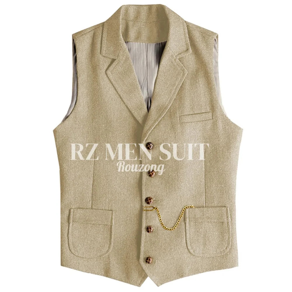 Men's Tweed Suit Vest Western Herringbone Wool Casual Waistcoat for Groomsman chaleco para hombre