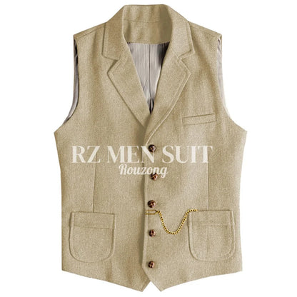 Men's Tweed Suit Vest Western Herringbone Wool Casual Waistcoat for Groomsman chaleco para hombre