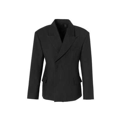 Mauroicardi Spring Autumn Black Fitted Blazers for Men Peaked Lapel Shoulder Pads Single Button Luxury Designer Clothes 2025