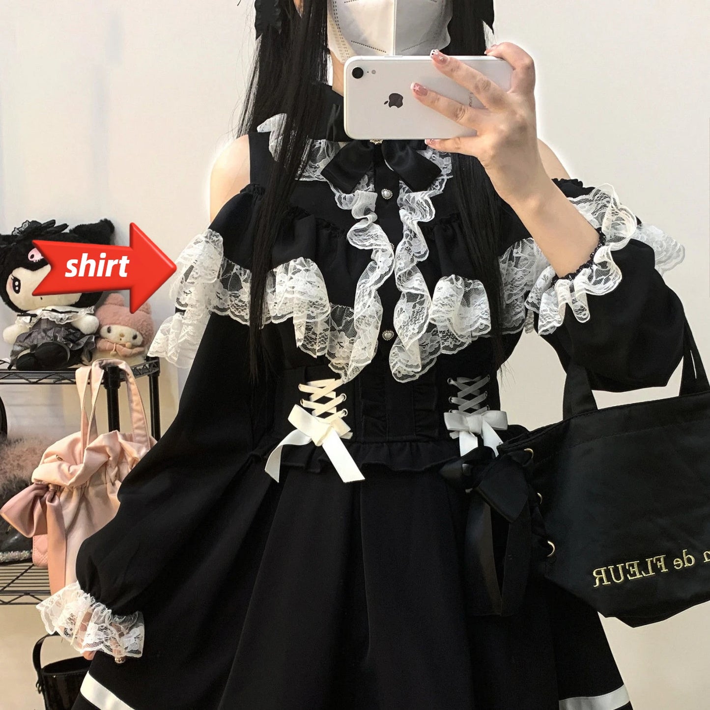Jirai Kei Lolita Blouse Kawaii Top Women Cute Japanese Style Shirt with Bow Y2K Elegant Long Sleeve Sweet Casual Aesthetic Tops