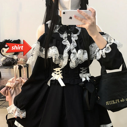 Jirai Kei Lolita Blouse Kawaii Top Women Cute Japanese Style Shirt with Bow Y2K Elegant Long Sleeve Sweet Casual Aesthetic Tops