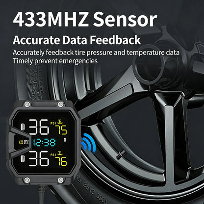 Yangood TMPS Motorcycle Tire Pressure Sensor Waterproof LCD Color Display Real-Time Safety Tire Pressure Monitoring System