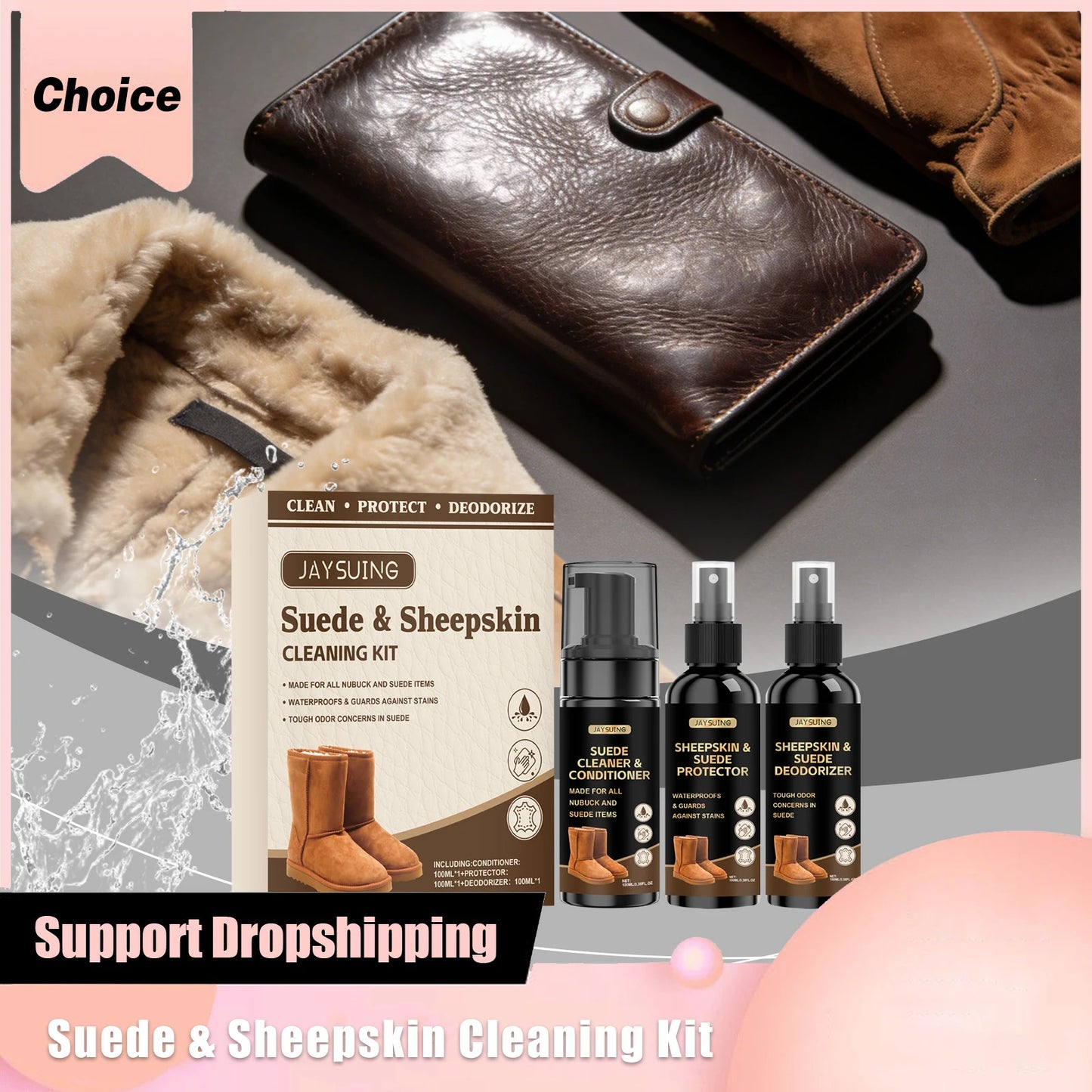 Suede & Sheepskin Clean Kit Nourish Protect Boost Stain Remove Efficiency Resist Water Light Stains Leather Material Cleaner Set