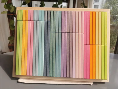 Large Rainbow Wood Building Slats Construct Cubes Blocks Pastel Stacking Timber Toys for Kids Early Learning