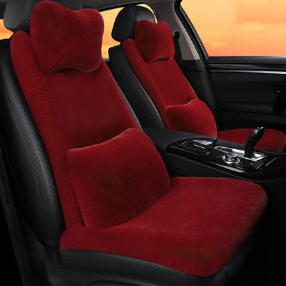 2/3/4pcs Super Soft Fluffy Rabbit Faux Fur Car Seat Cover Winter Plush Warm Thick Home Car Seat Cushion Pad Neck/Waist Pillow