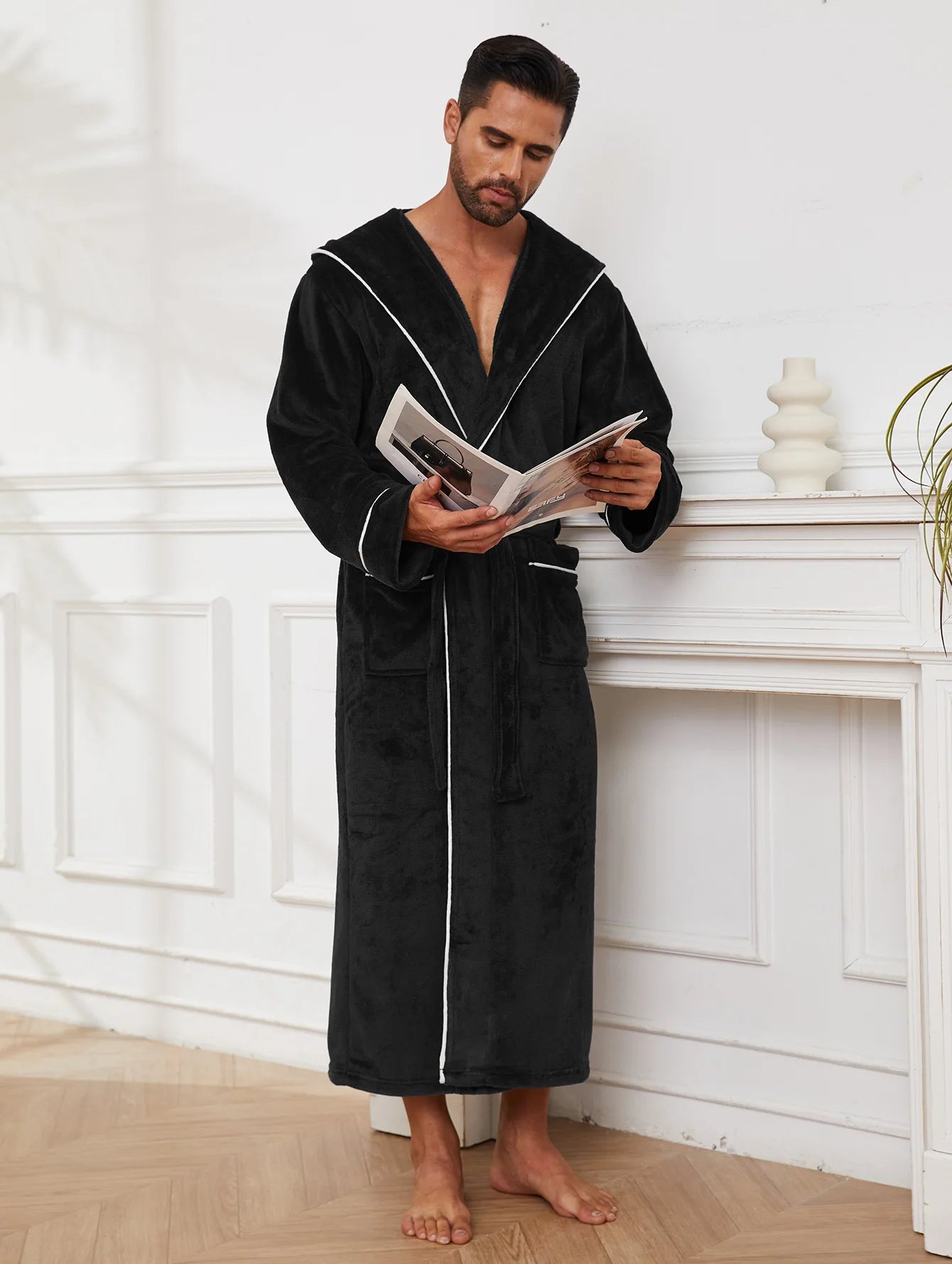Winter New Arrival Men's Flannel Couple's Robes Men's Flannel Bathrobe Pyjamas Women's Coral Fleece Thickened Mid-Length Robe