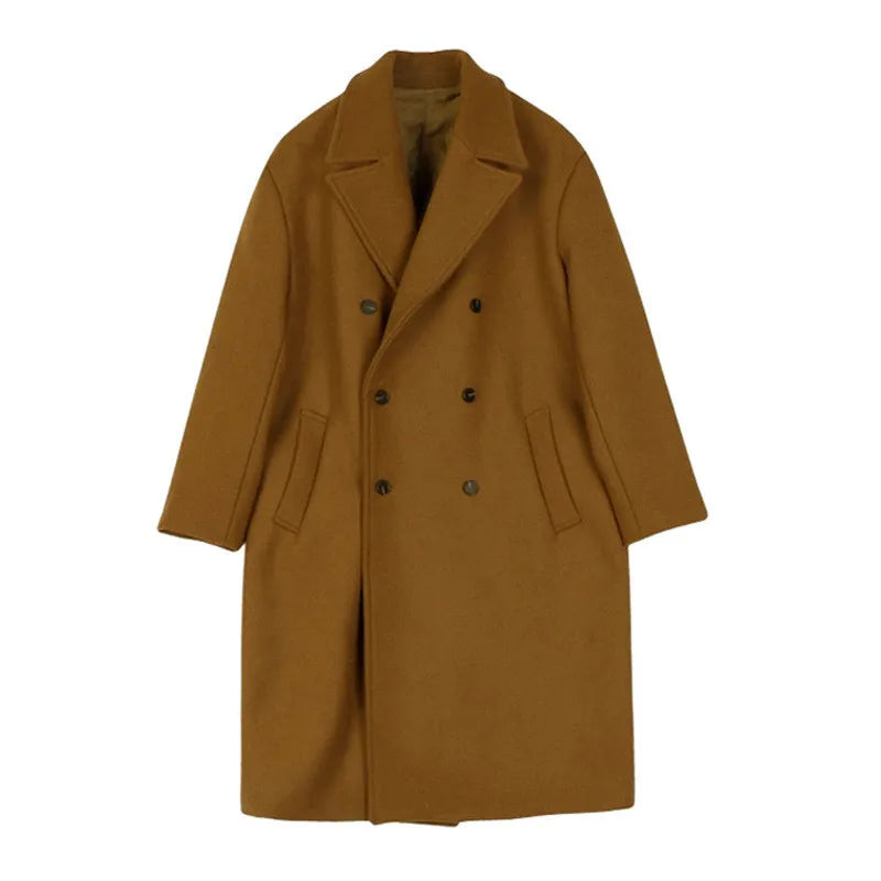 Casual Turn-down Collar Men's Woolen Jackets Outerwear Autumn Winter Mens Fashion Double-breasted Long Coat Men Cardigans