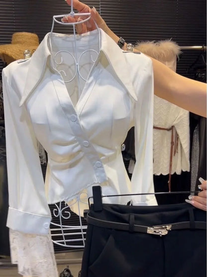 Elegant V-Neck Long Sleeve Women's Shirt Inner Wear Top Stylish Design Autumn Winter Polished Personality Soft Temperament