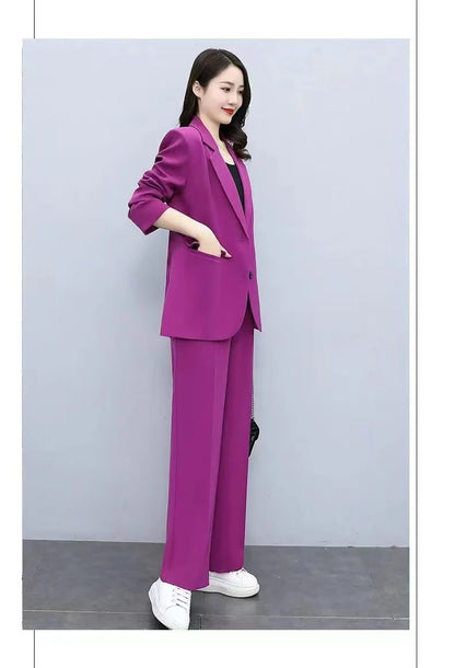 Spring 2026 plus Size Suit Set Loose Wide Leg Pants Two Piece Set Korean Style Commute Casual High Waist Polyester Fiber