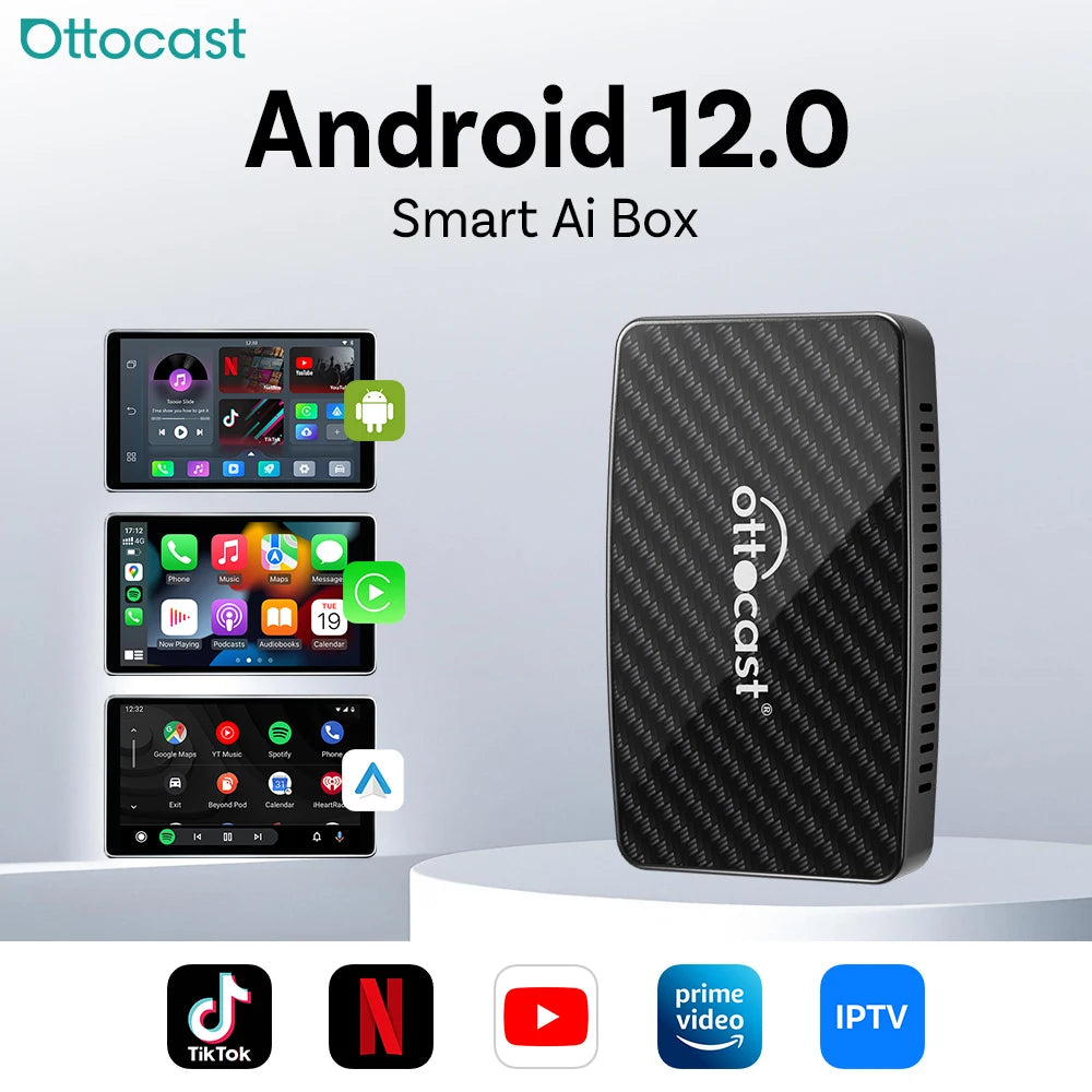 Ottocast Play2video Pro Ai Box Wireless CarPlay Android Auto Adapter Built in Youtube Netflix for Car with Wired Carplay