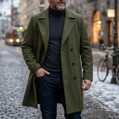 New Men's Coats Double Breasted Coat Autumn Winter Warm Garry Cloth Solid Color Overcoat Medium Long Mens Streetwear Casual Suit