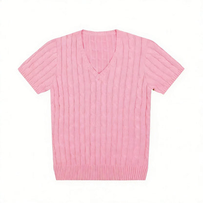 women's t-shirts and polos old money v neck t shirt woman solid color embroidered knitted Women's t shirt Women's polo shirt